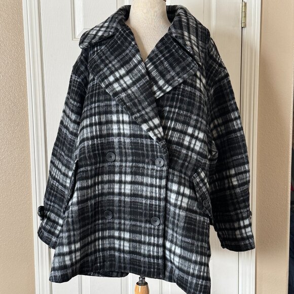 Womens Free People Highlands Wool Double Breasted Peacoat Salt Pepper - Picture 1 of 7